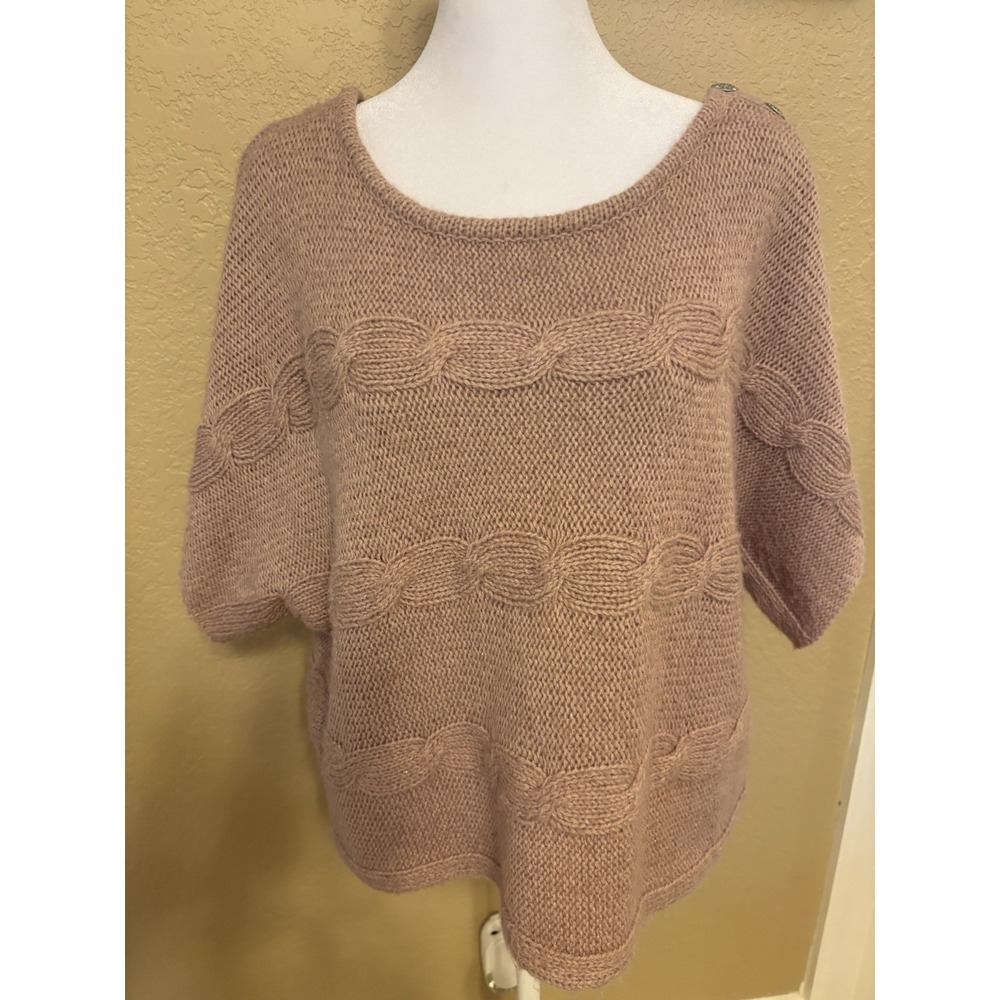 Jennifer Lopez Cropped Rose Pink Sweater With Cable Knit Detail, Button Detail L